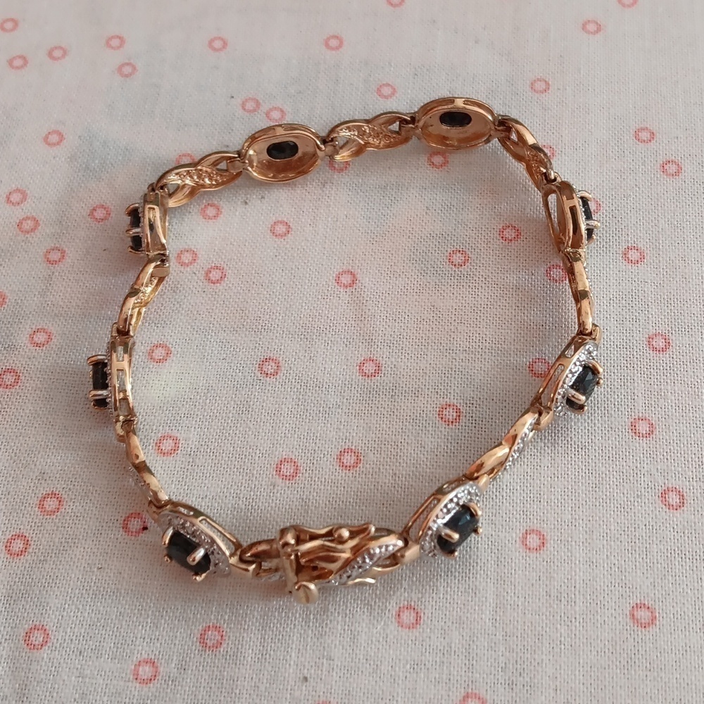 CZ Gold Tone 925 Silver Blue Rhinestone Bracelet - Picture 5 of 6